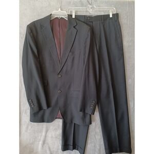 Gino Valentino Zegna Suit Sz 36R Solid Black Wool Silk Super 150s Mens Classic